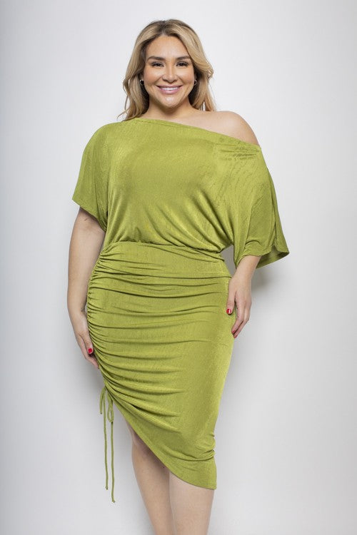 Night Out One-off Shoulder Plus Size Side Ruched Dress