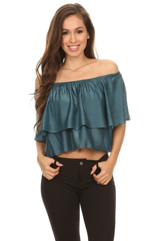 Relaxed Style Mocha Ruffled Blouse Crop Top