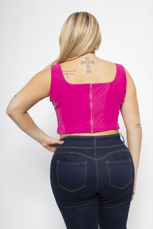 Plus Size Mesh Lace Up Corset Top