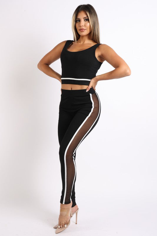 Tank Top & Mesh Contrast Leggings Set