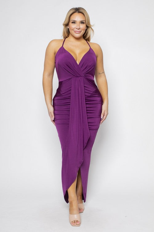 Plus Size Bodycon Drape Front Maxi Dress
