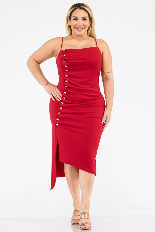 Plus Size Sleeveless Side Button Bodycon Dress