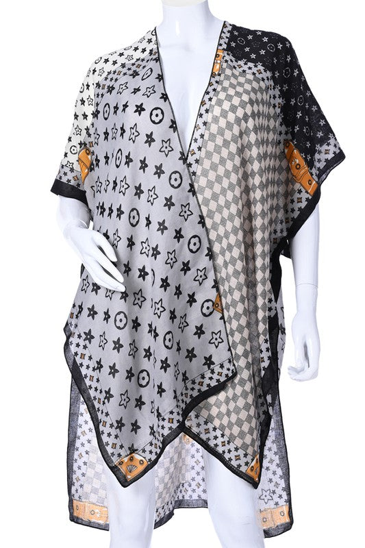 Flower Monogram Color Block Cover-Up Long Kimono