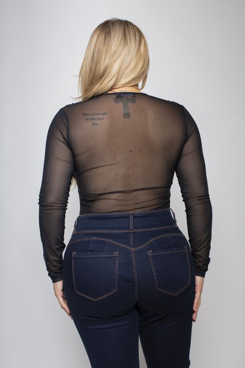 Plus Size Mesh Hook-eye Corset Bodysuit