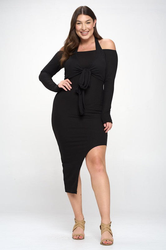 Off Shoulder Two Piece Plus Size Bodycon Set