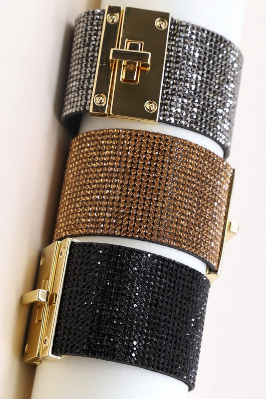 Rhinestone Embellished Lock Cuff Bracelet