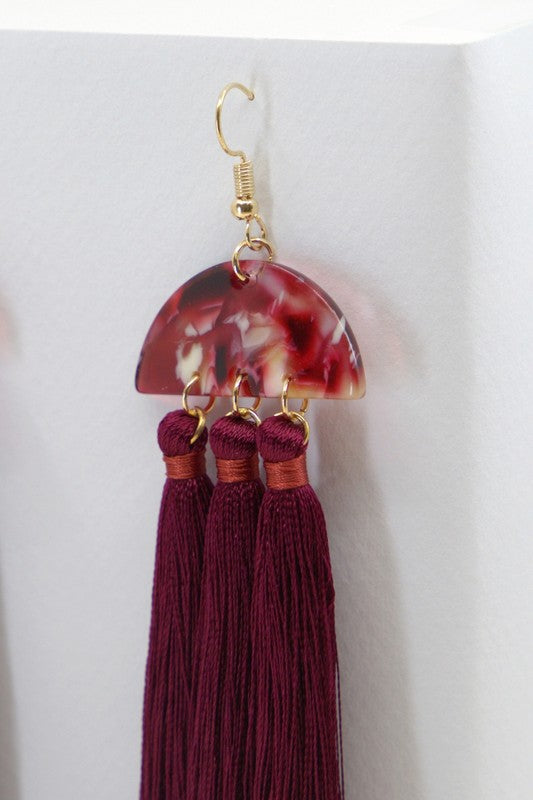Resin Pendant with Tassels Earrings