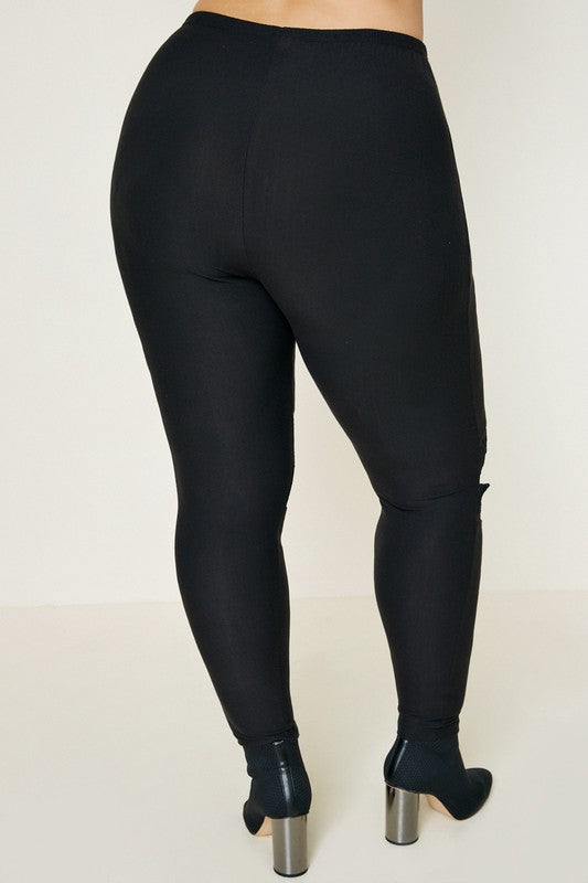 Plus Size Lace Cut-Out Brushed Legging