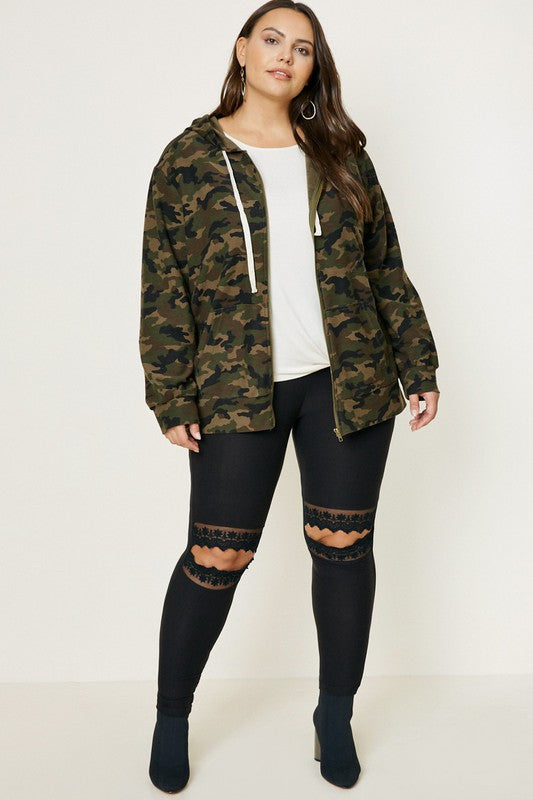 Plus Size Lace Cut-Out Brushed Legging