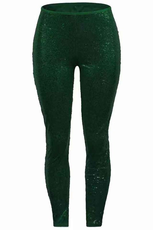 SEQUINED HIGH WAIST SKINNY HEM FULL LENGTH PANTS