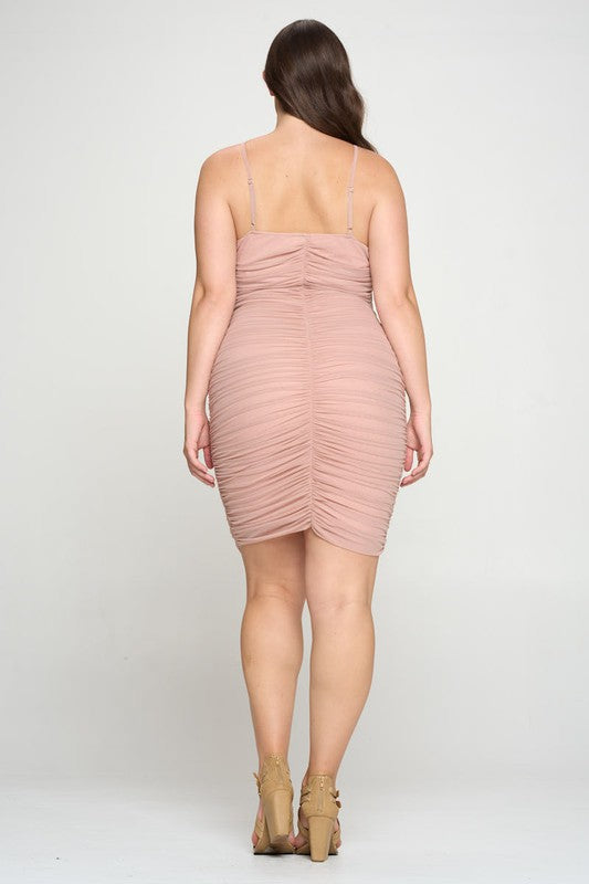 Plus Size Power Mesh Spaghetti Strap Midi Dress