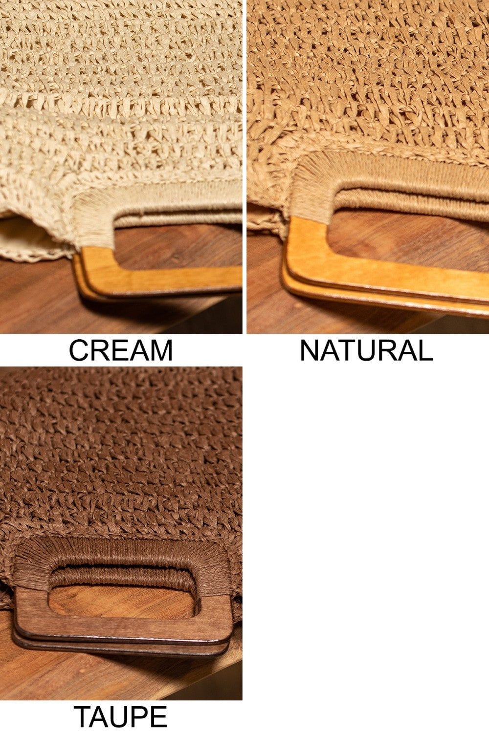 Natural Straw Crochet Bag with Wooden Handle Purse
