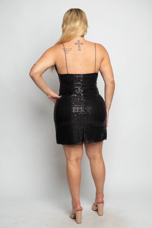 Plus Size Cowl Neck Sequin Spaghetti Mini Dress