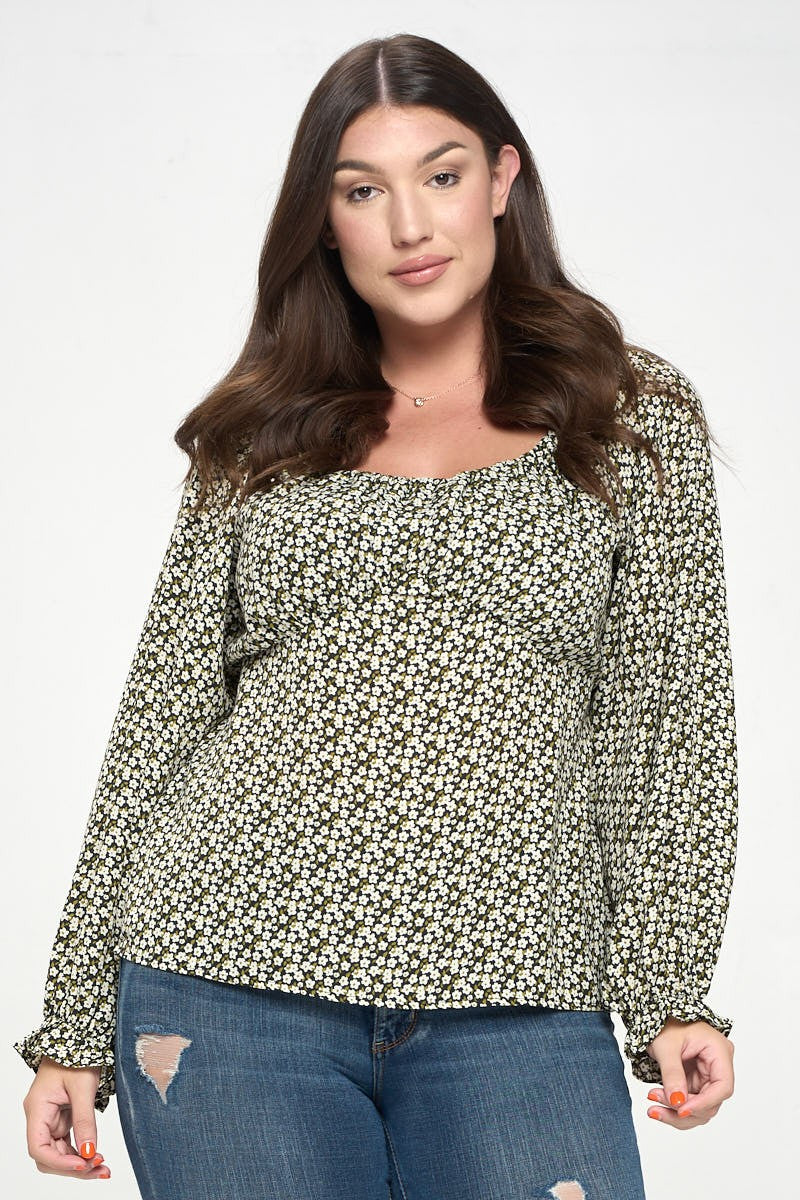 Plus Size Women's Long Flounce Sleeve Top