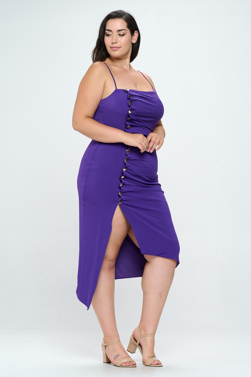 Plus Size Sleeveless Side Button Bodycon Dress