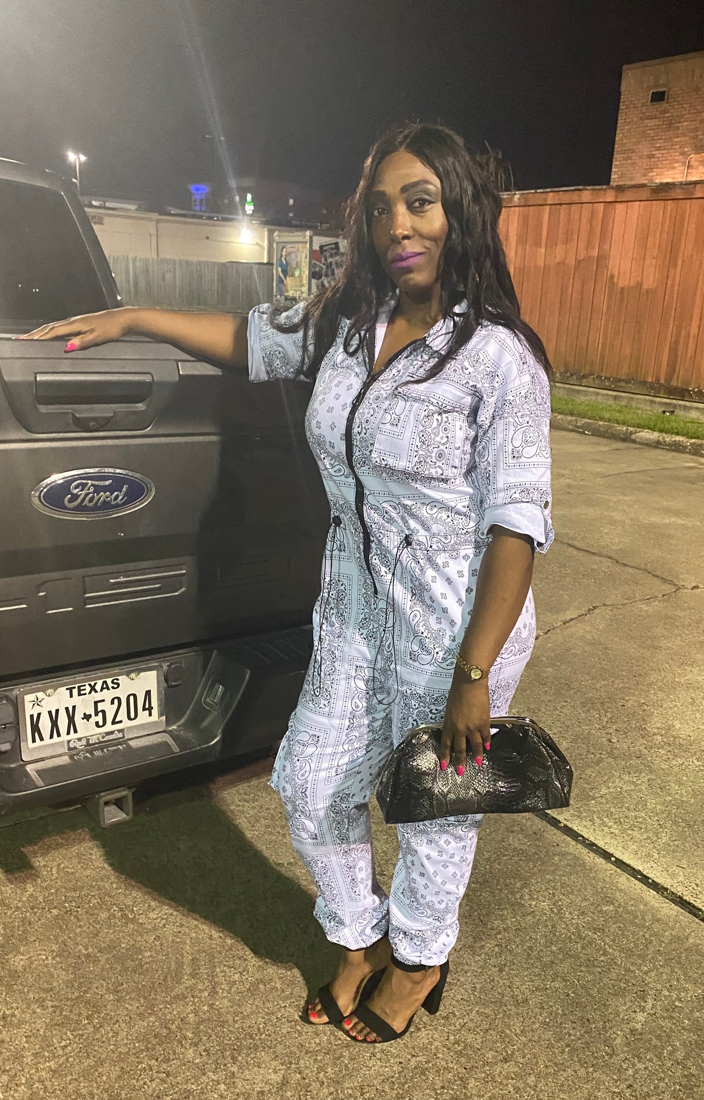 Women's Bandana Printed Cargo Jumpsuit