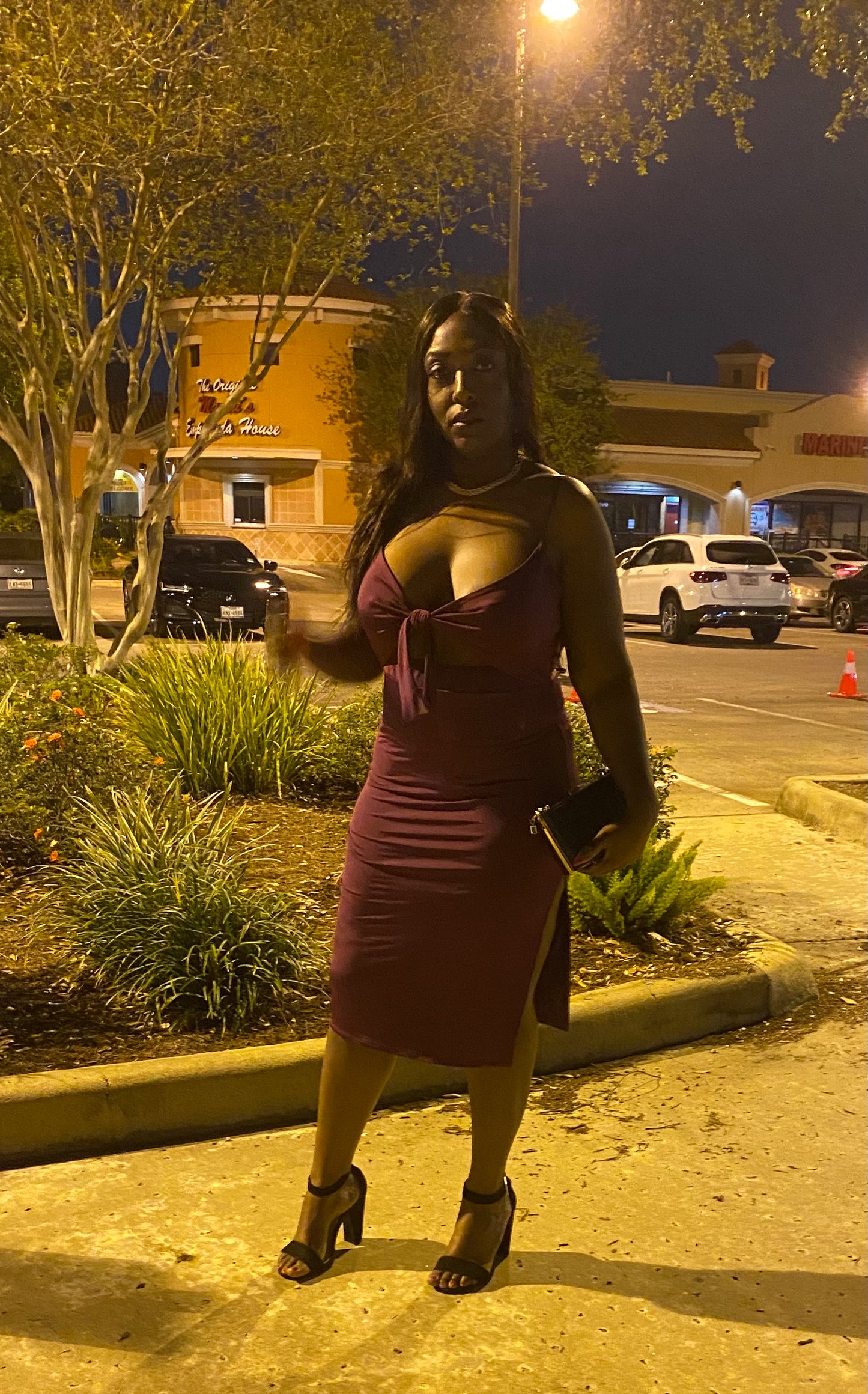 Women's Plus Size Cut Out Tie Front Midi Dress