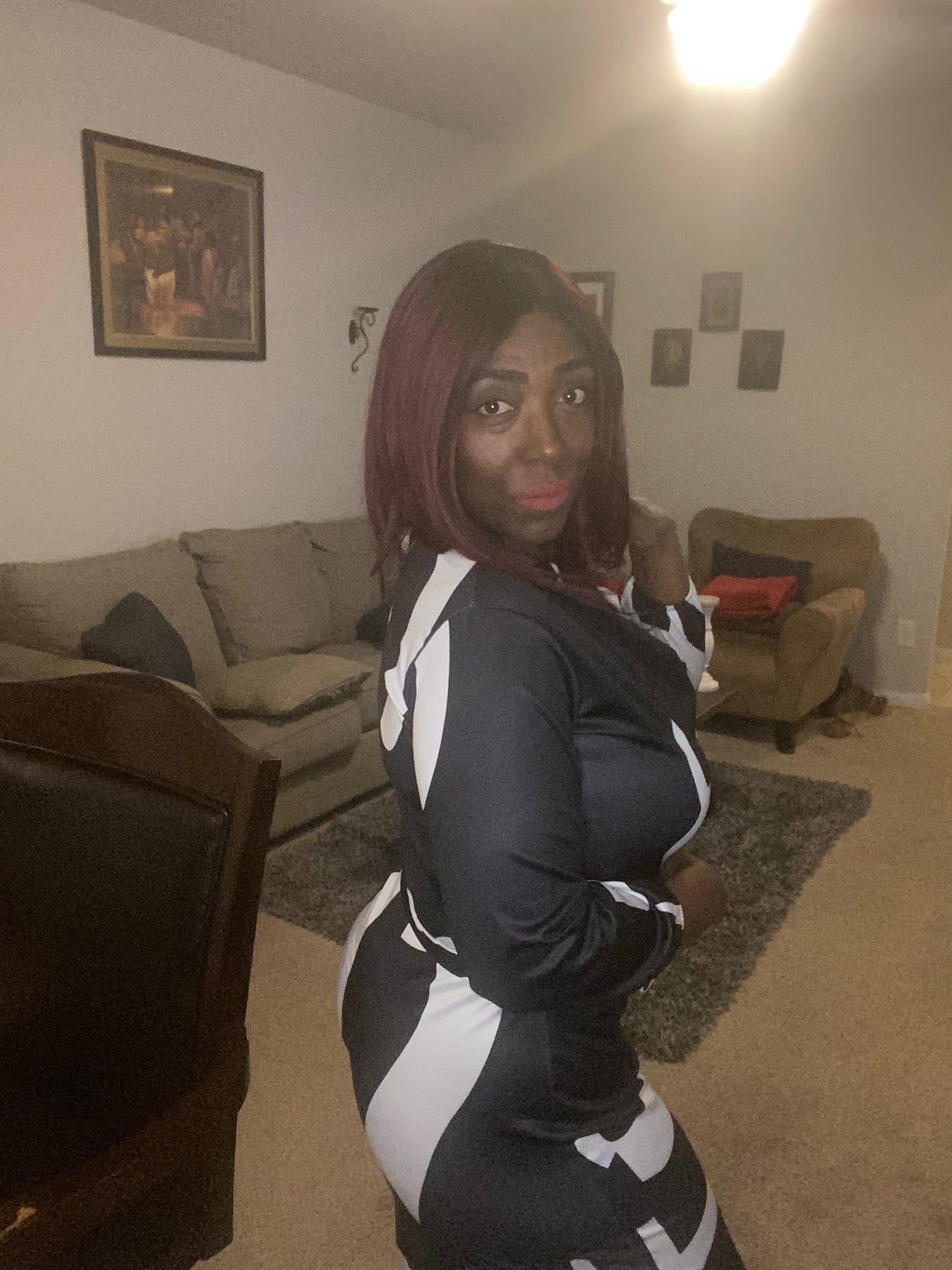 Sexy Black and White Straight Leg Multi Print Jumpsuit