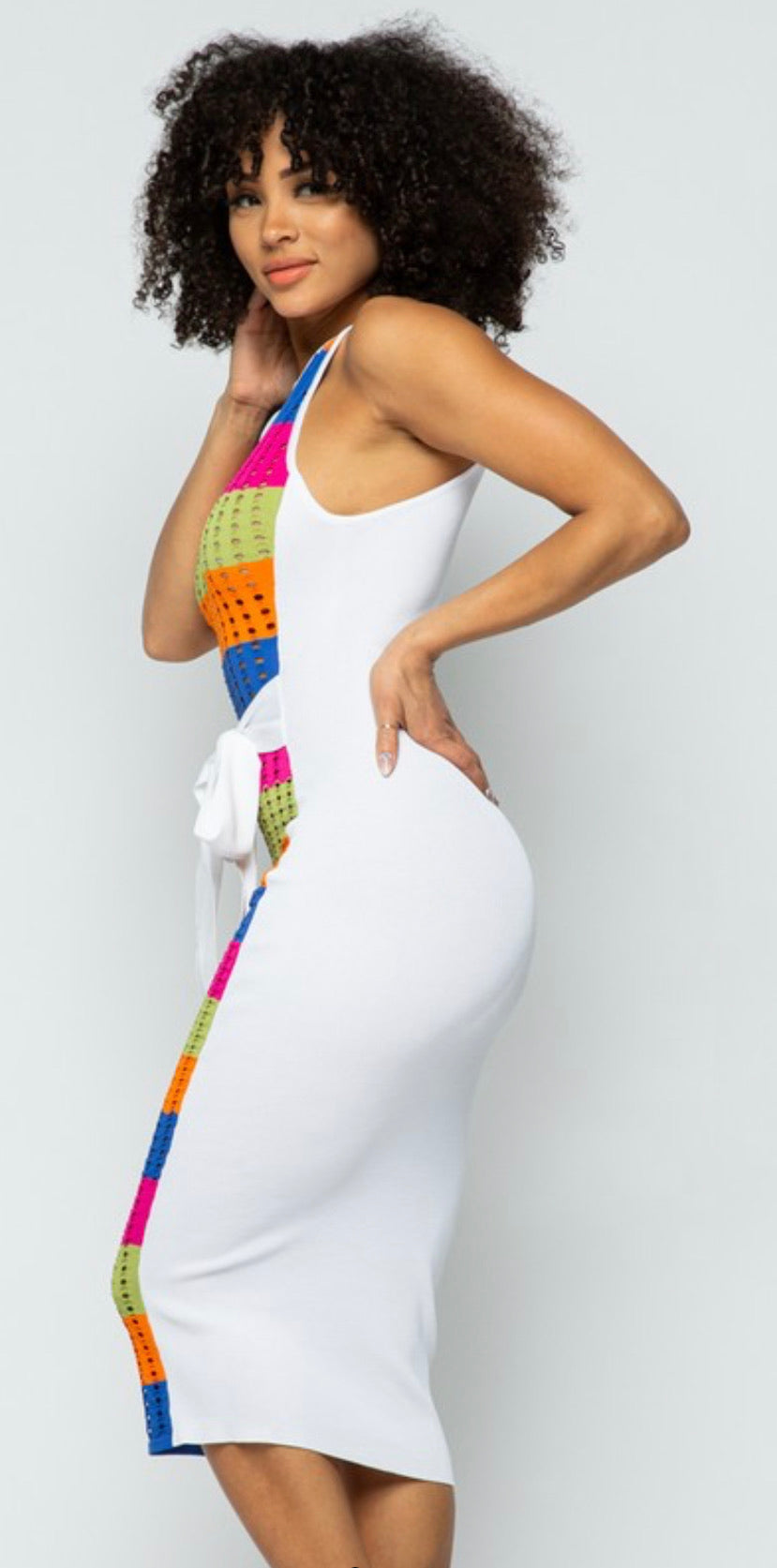 Women's Midi Multicolored Front Tie Dress