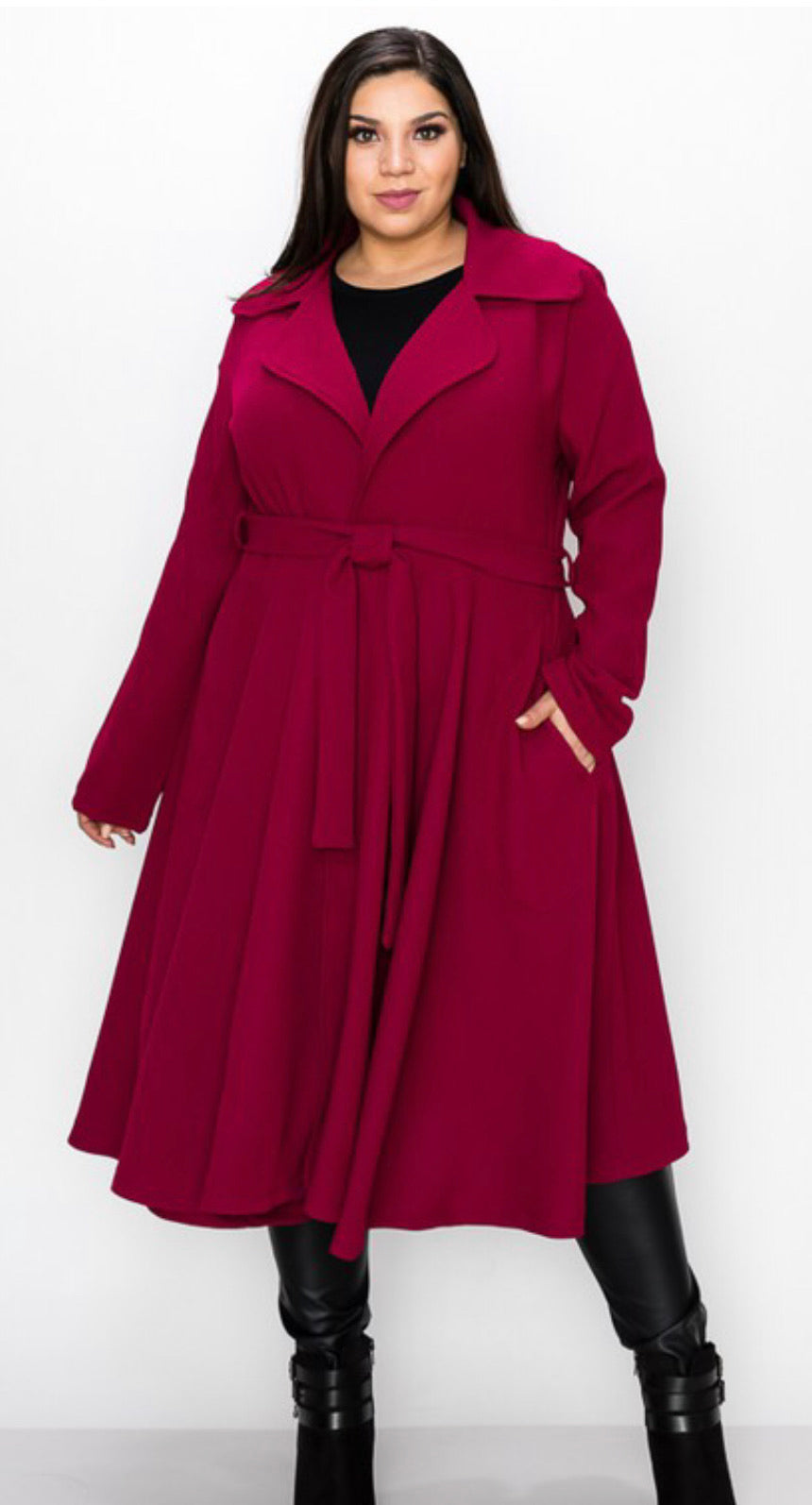 Plus Size Burgundy Winter Coat Jacket