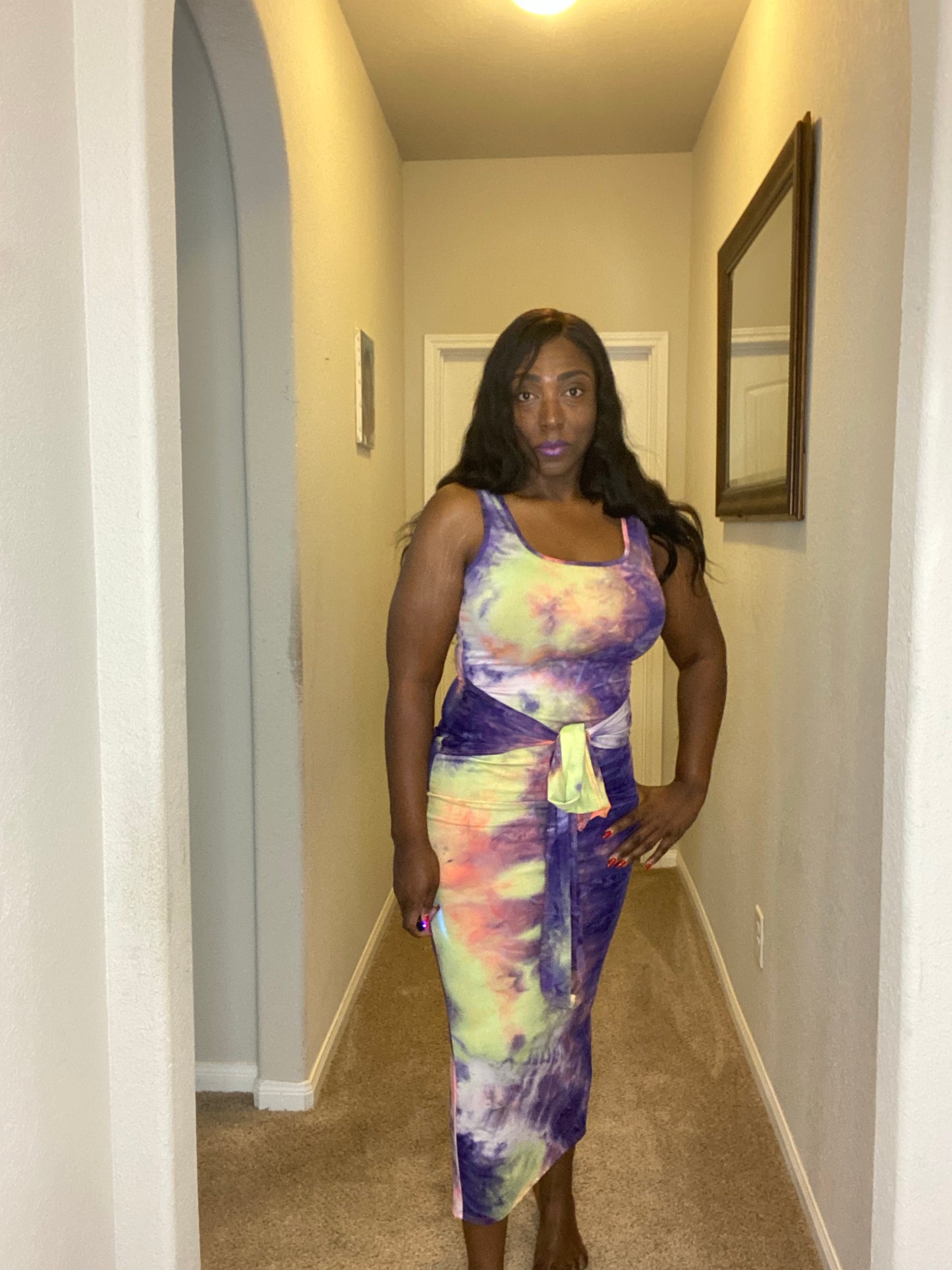 Women's Sleeveless Tie Dye Maxi Dress with Split