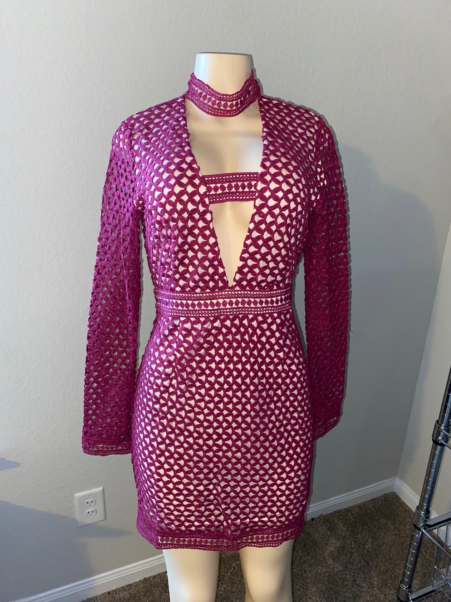 Turning Point Crochet Choker Fitted Dress