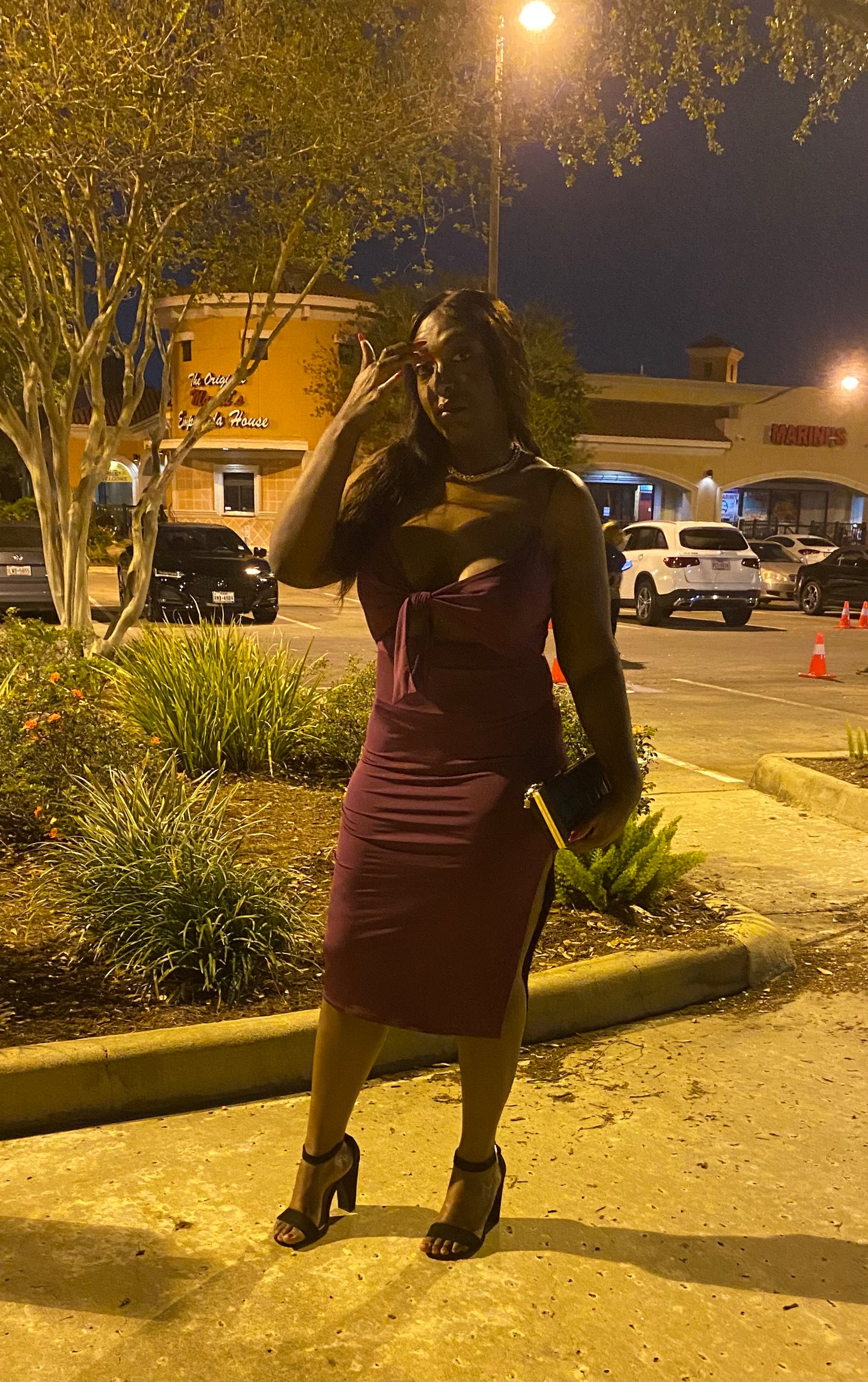 Women's Plus Size Cut Out Tie Front Midi Dress