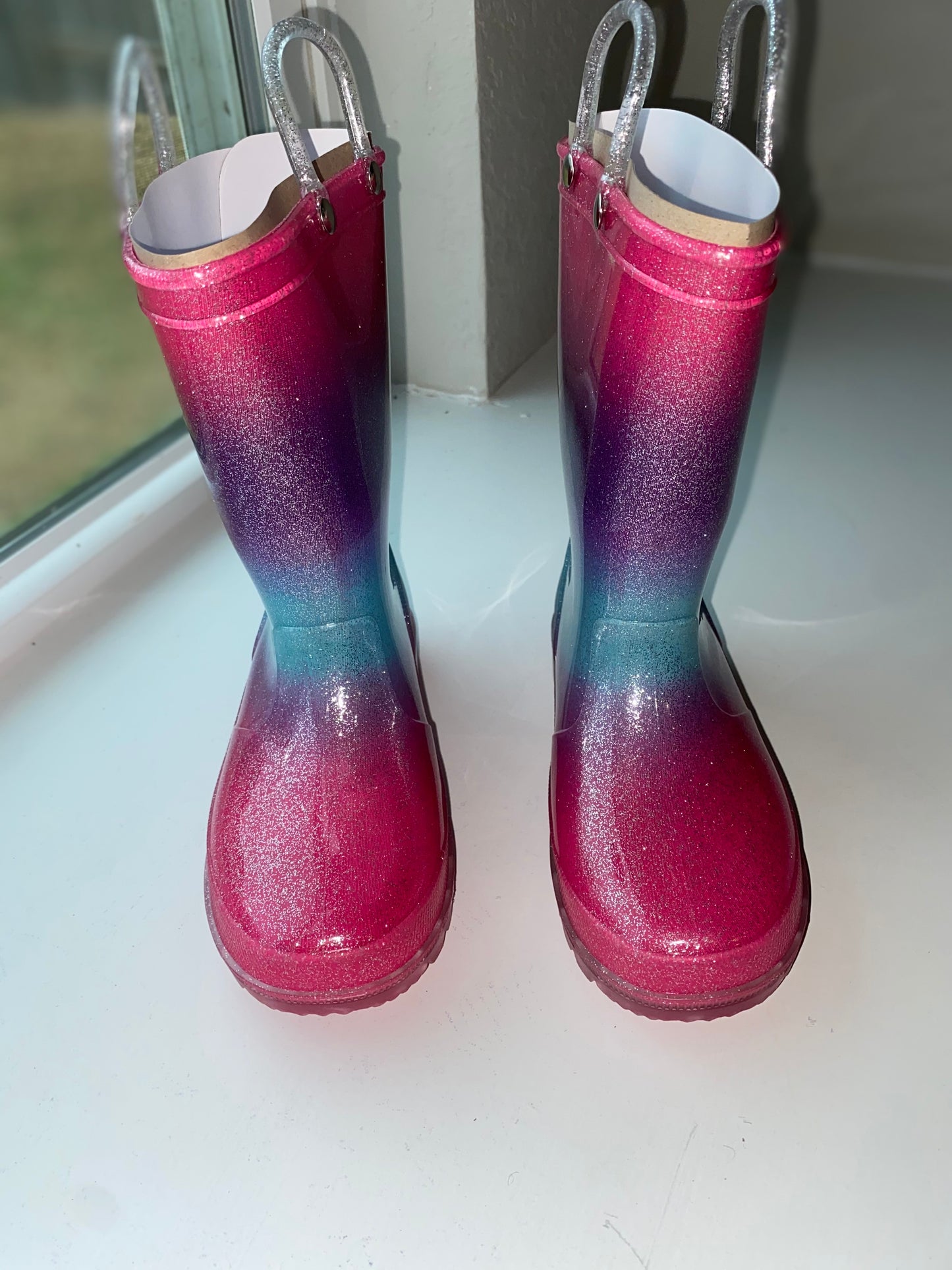 Girls Glitter Multi Colored Waterproof Rain Boots