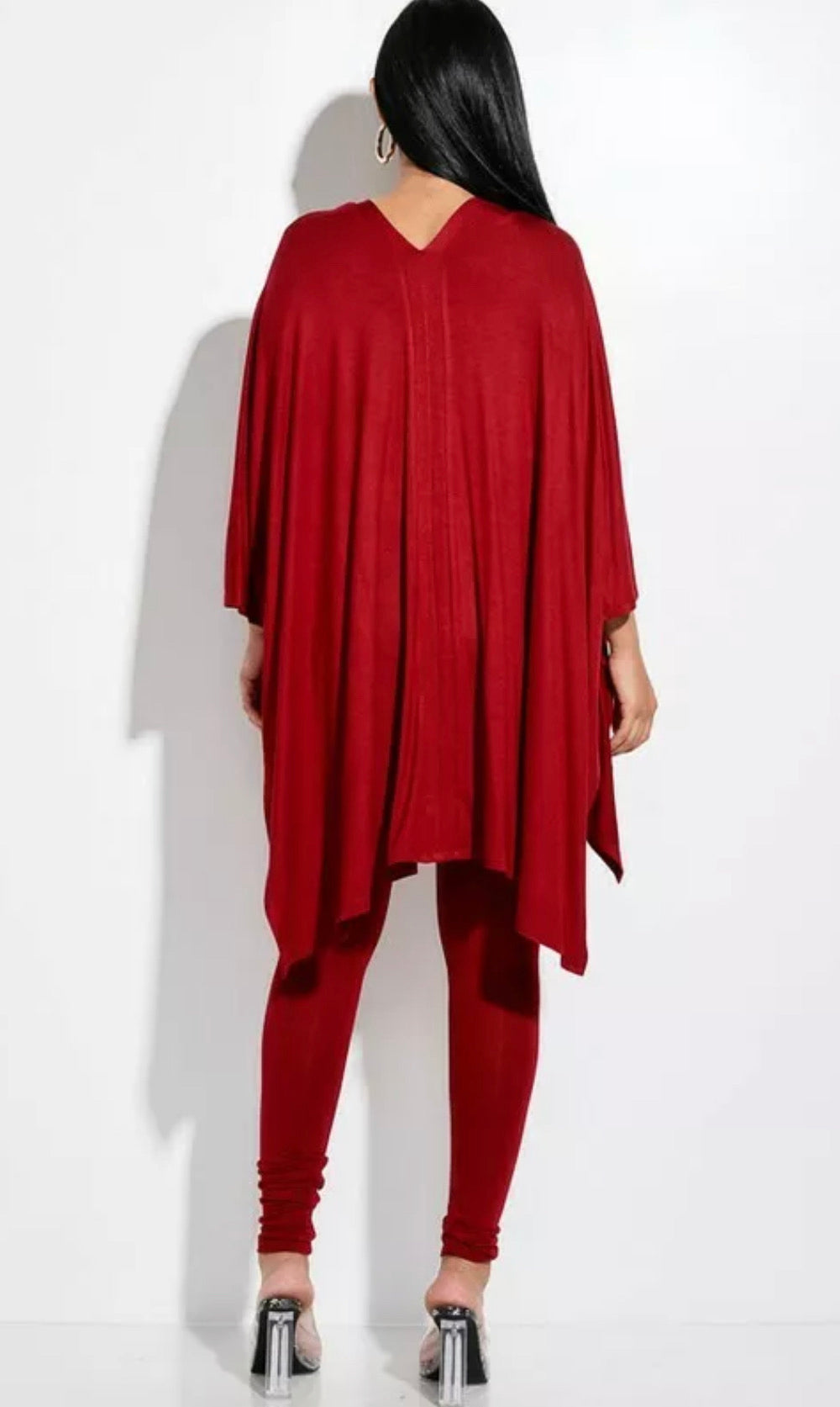 Black Solid Cape Top and Leggings Set