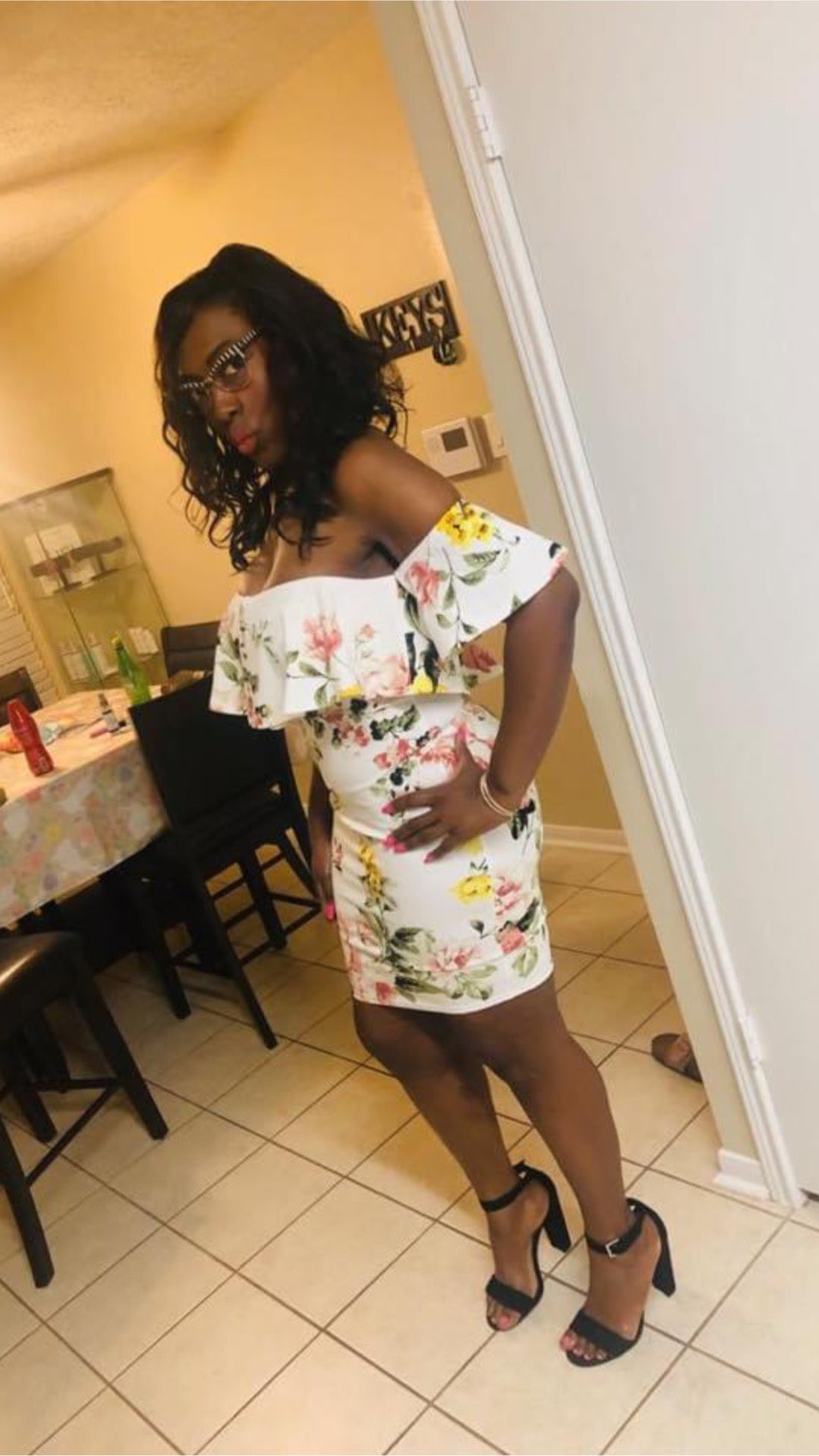 Women's Floral Print Off the Shoulder Bodycon Dress