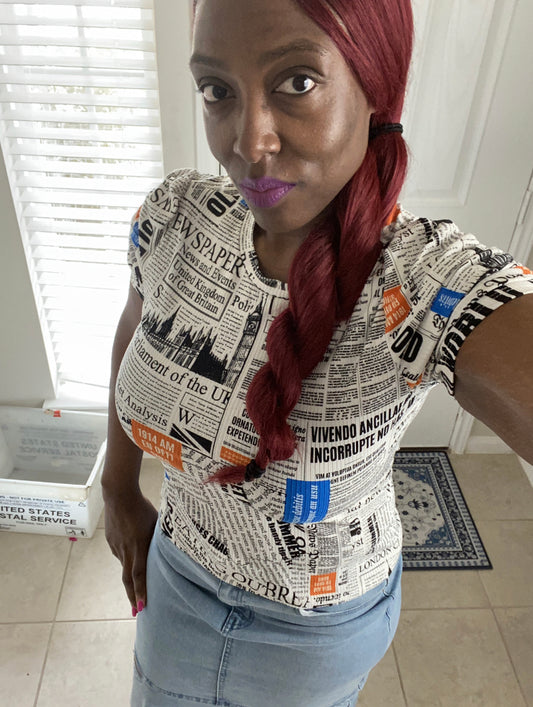 Women's All-over Newspaper Graphic Print Top
