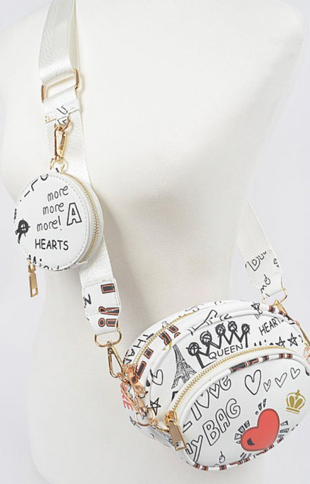 Graffiti Multi Zip Crossbody Bag
