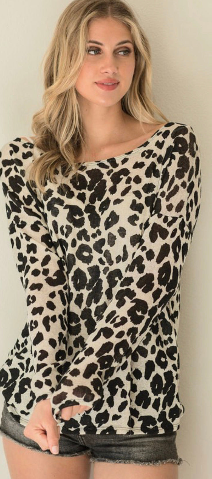 Women's Leopard Knit Wide Neck Top