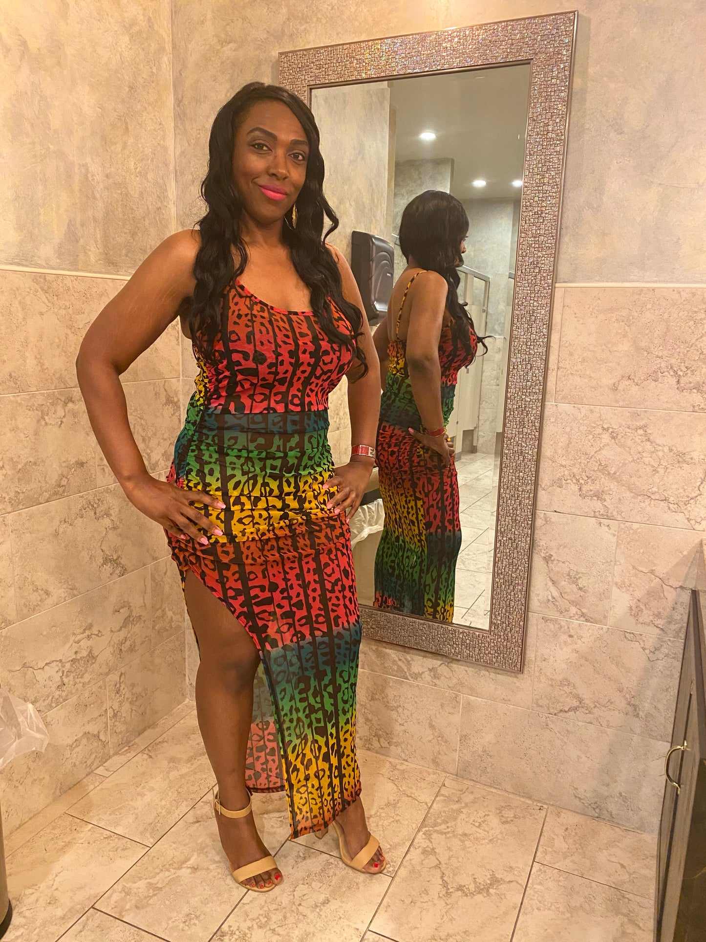 Women's Rouched Cami Animal Print Multicolor Maxi Dress