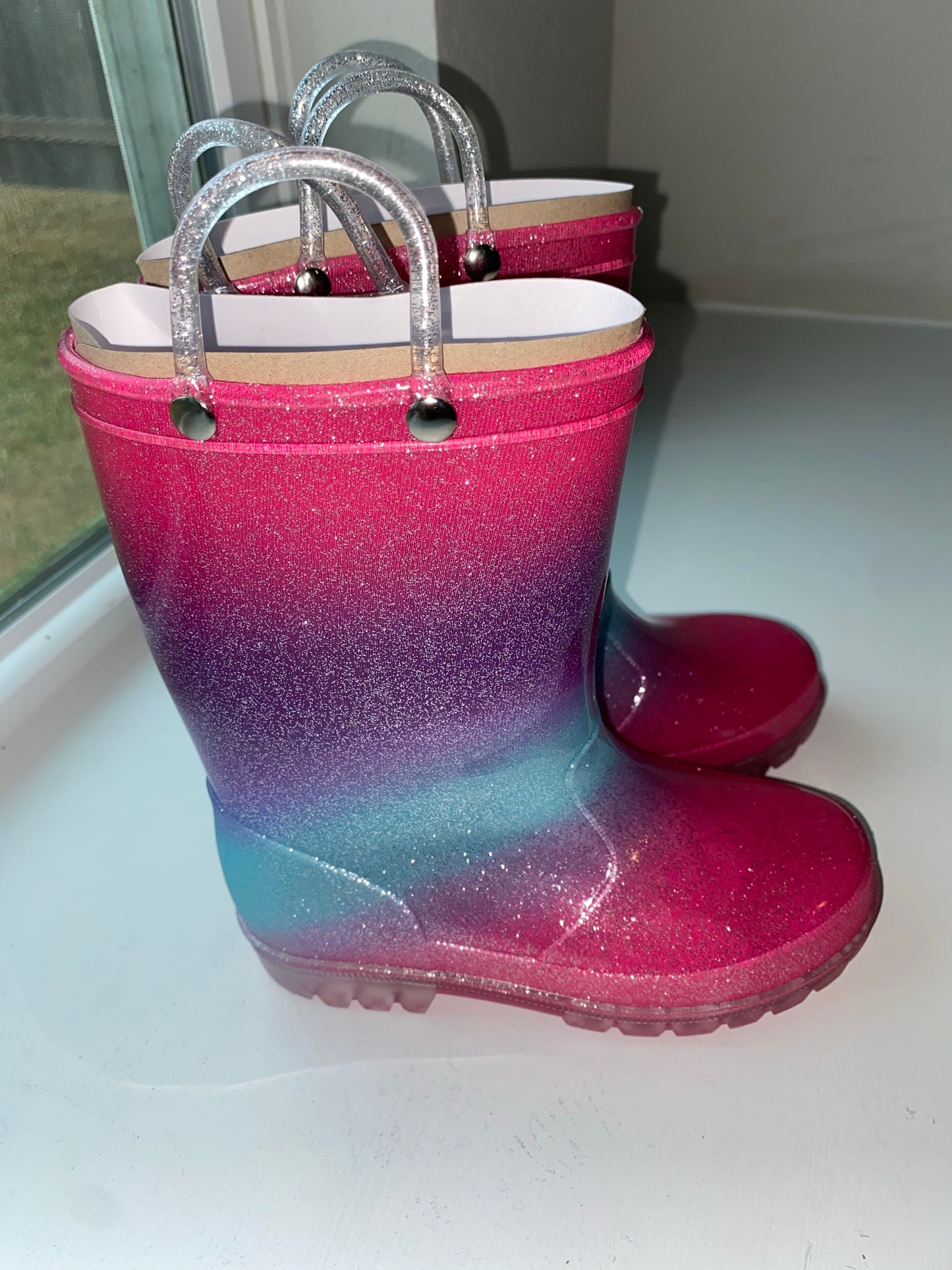 Girls Glitter Multi Colored Waterproof Rain Boots