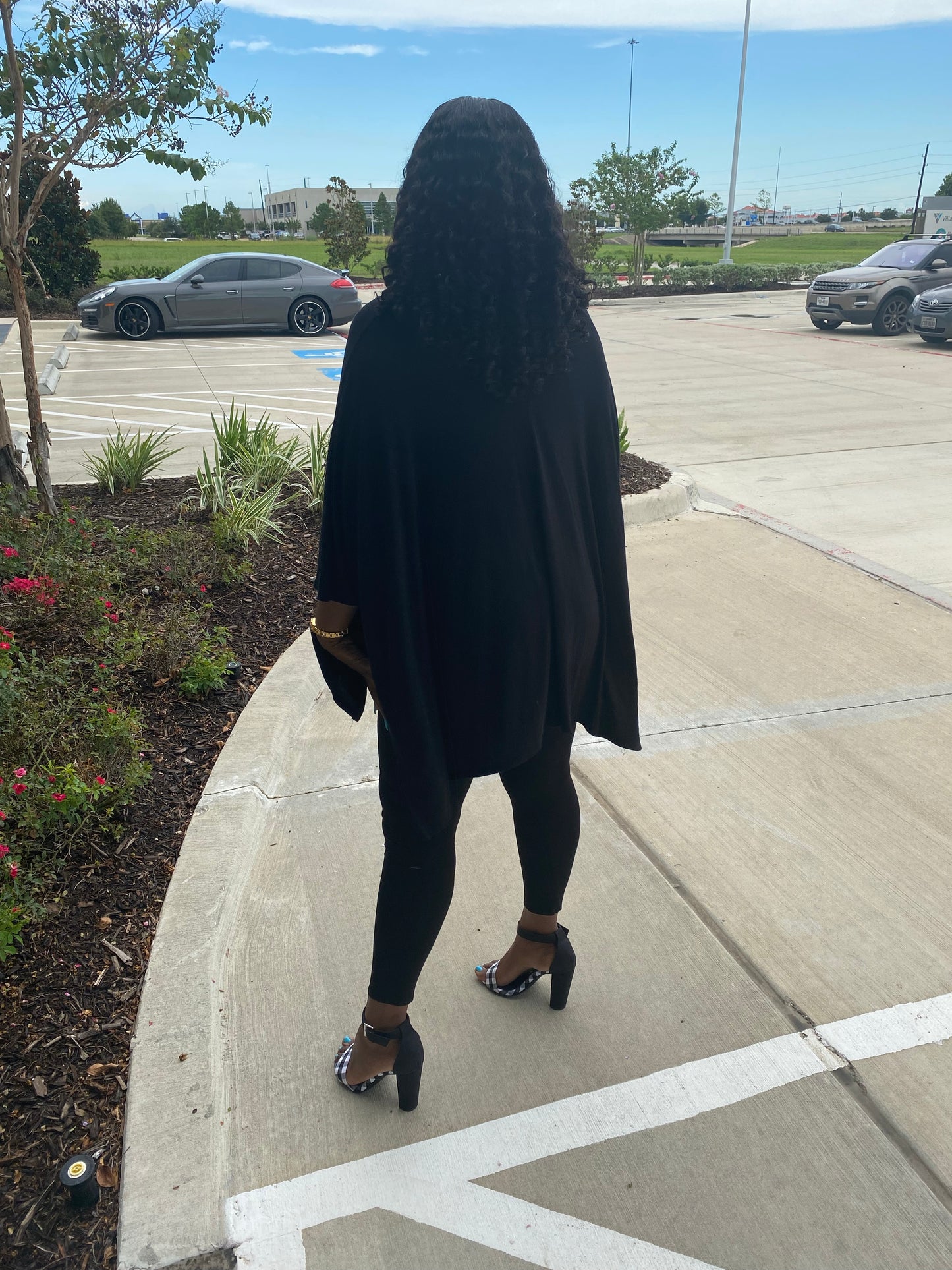 Black Solid Cape Top and Leggings Set