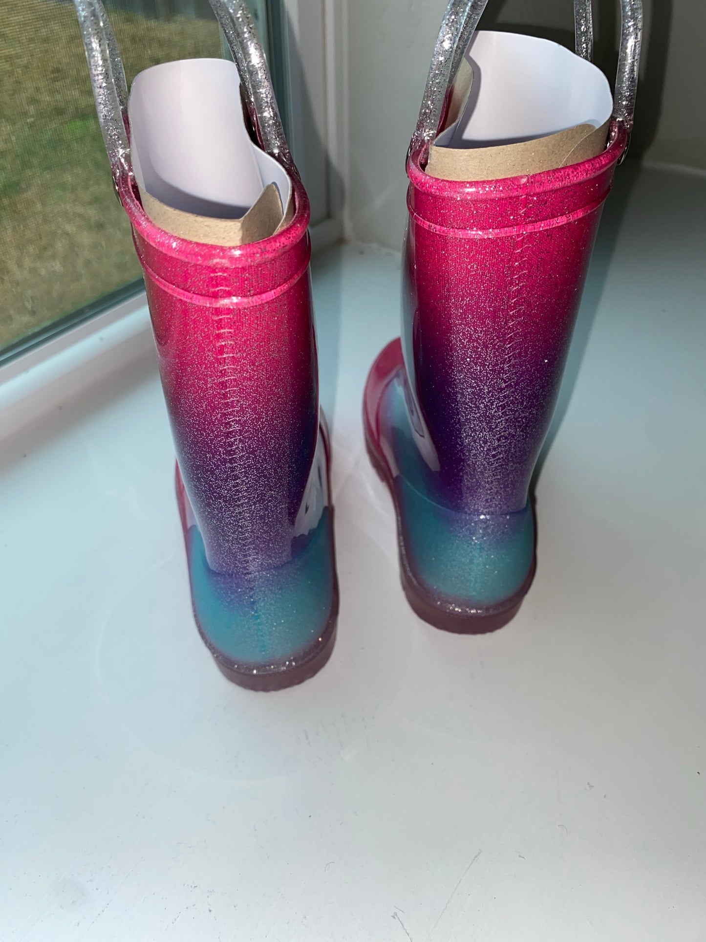 Girls Glitter Multi Colored Waterproof Rain Boots