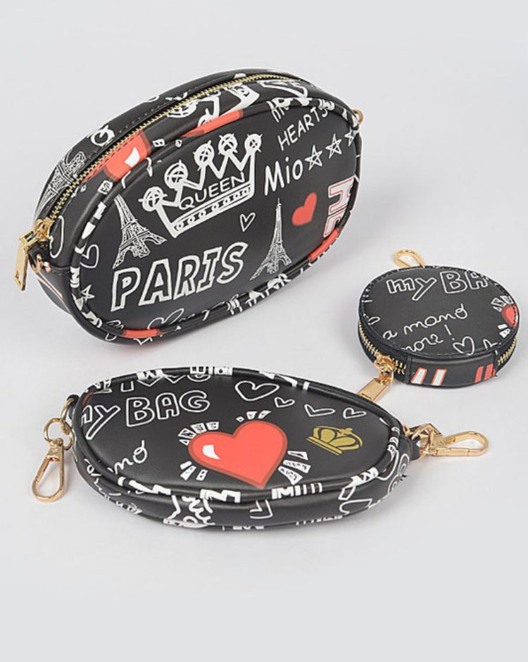Graffiti Multi Zip Crossbody Bag