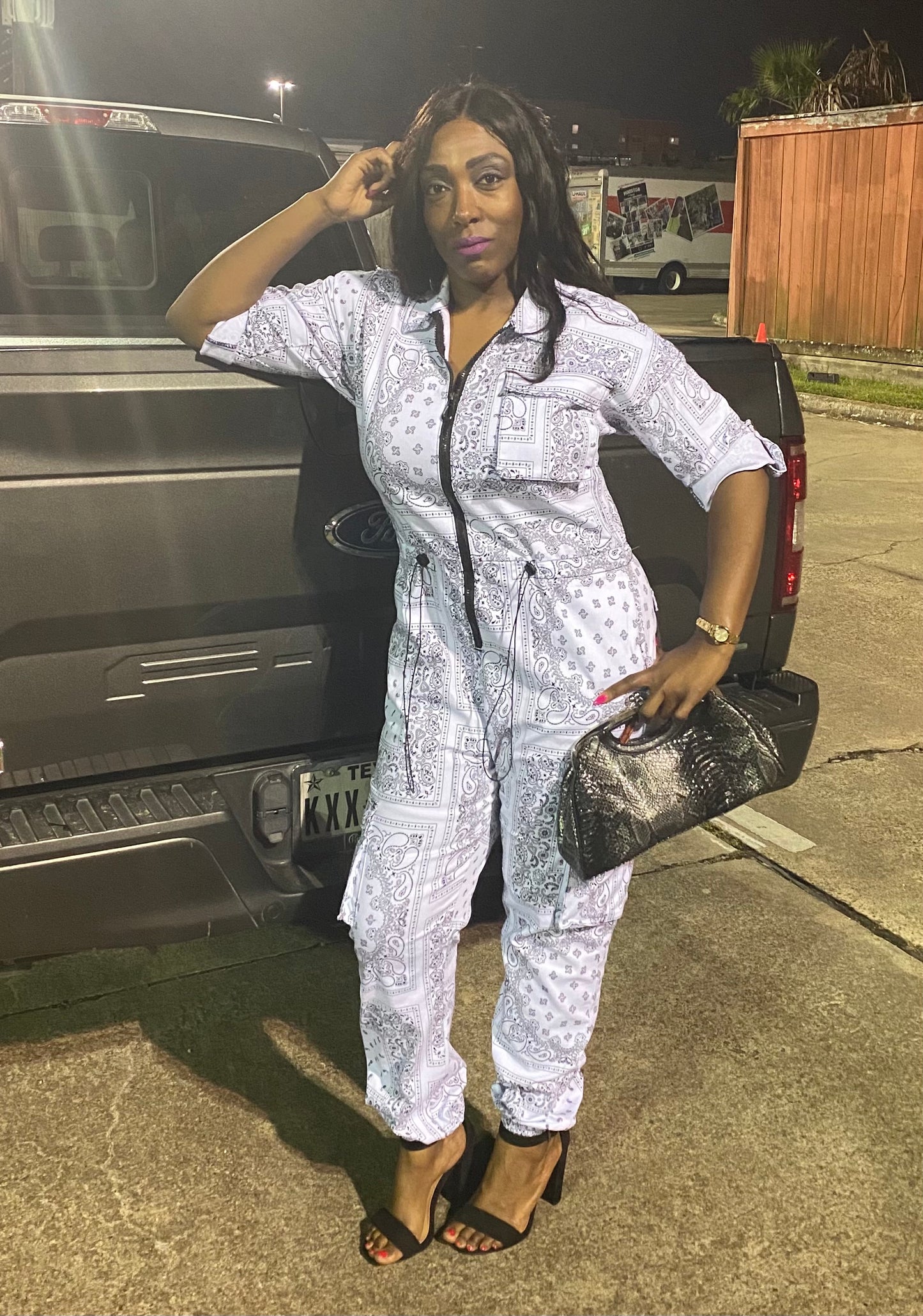 Women's Bandana Printed Cargo Jumpsuit
