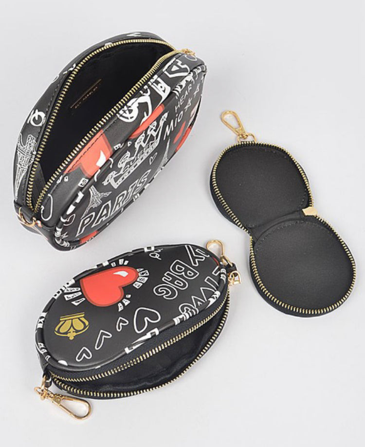 Graffiti Multi Zip Crossbody Bag