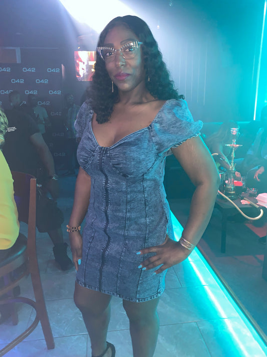 Plus Size Bodycon Denim Bustier Front Zip Midi Dress