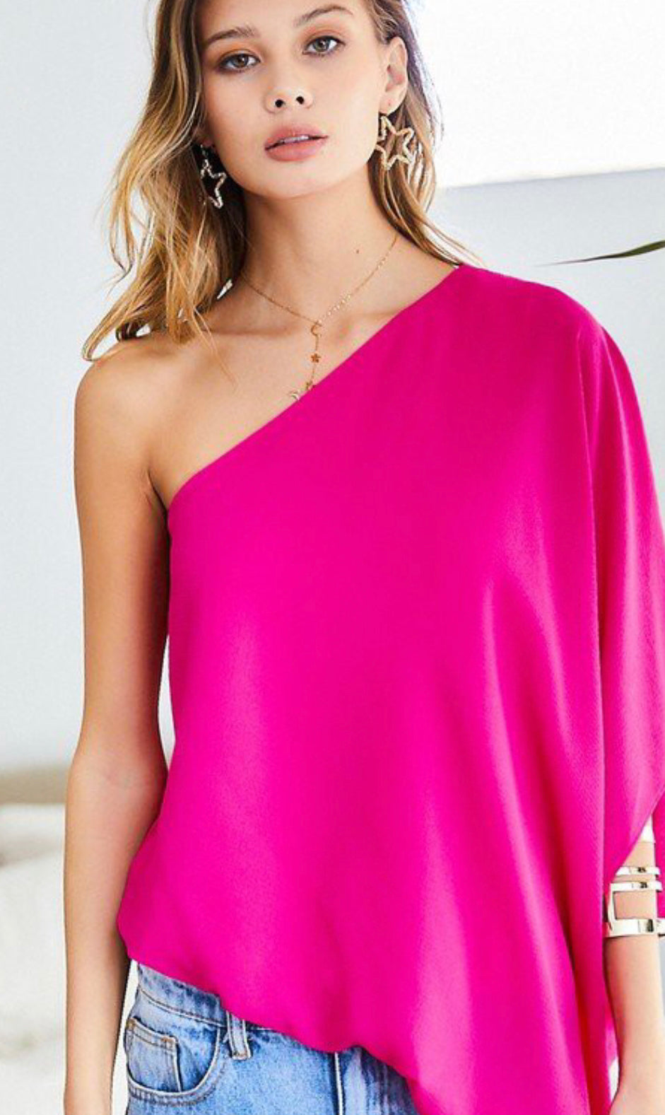 One Shoulder Long Sleeve Unbalanced Blouse Top
