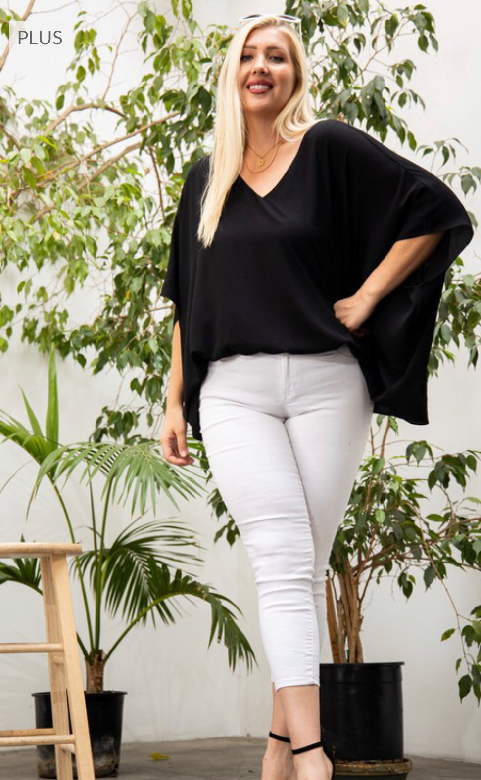 Plus Size Dolman Sleeves Front Waist Elastic Solid Top