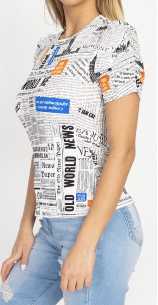 Women's All-over Newspaper Graphic Print Top