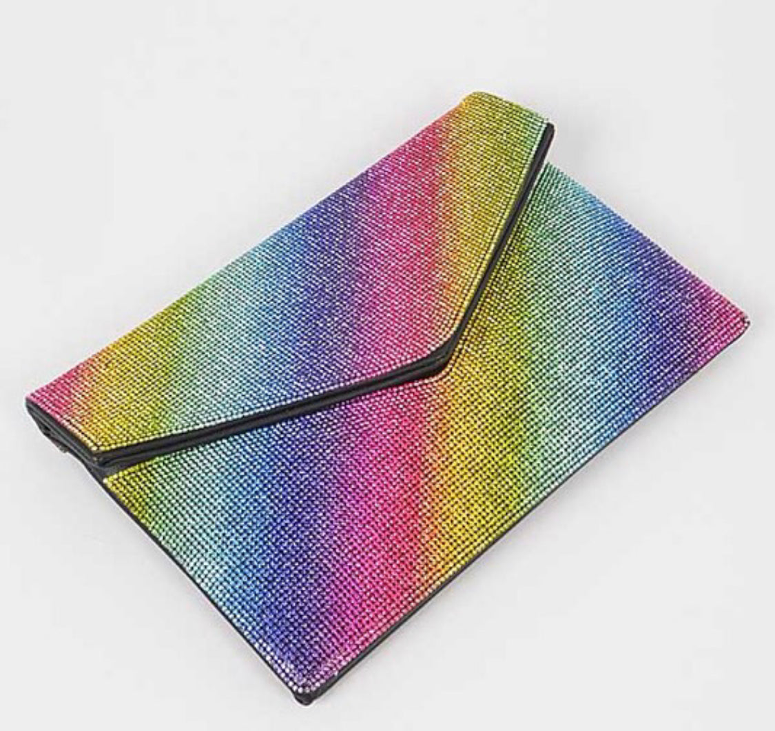 Multi Color Rhinestone Envelope Clutch