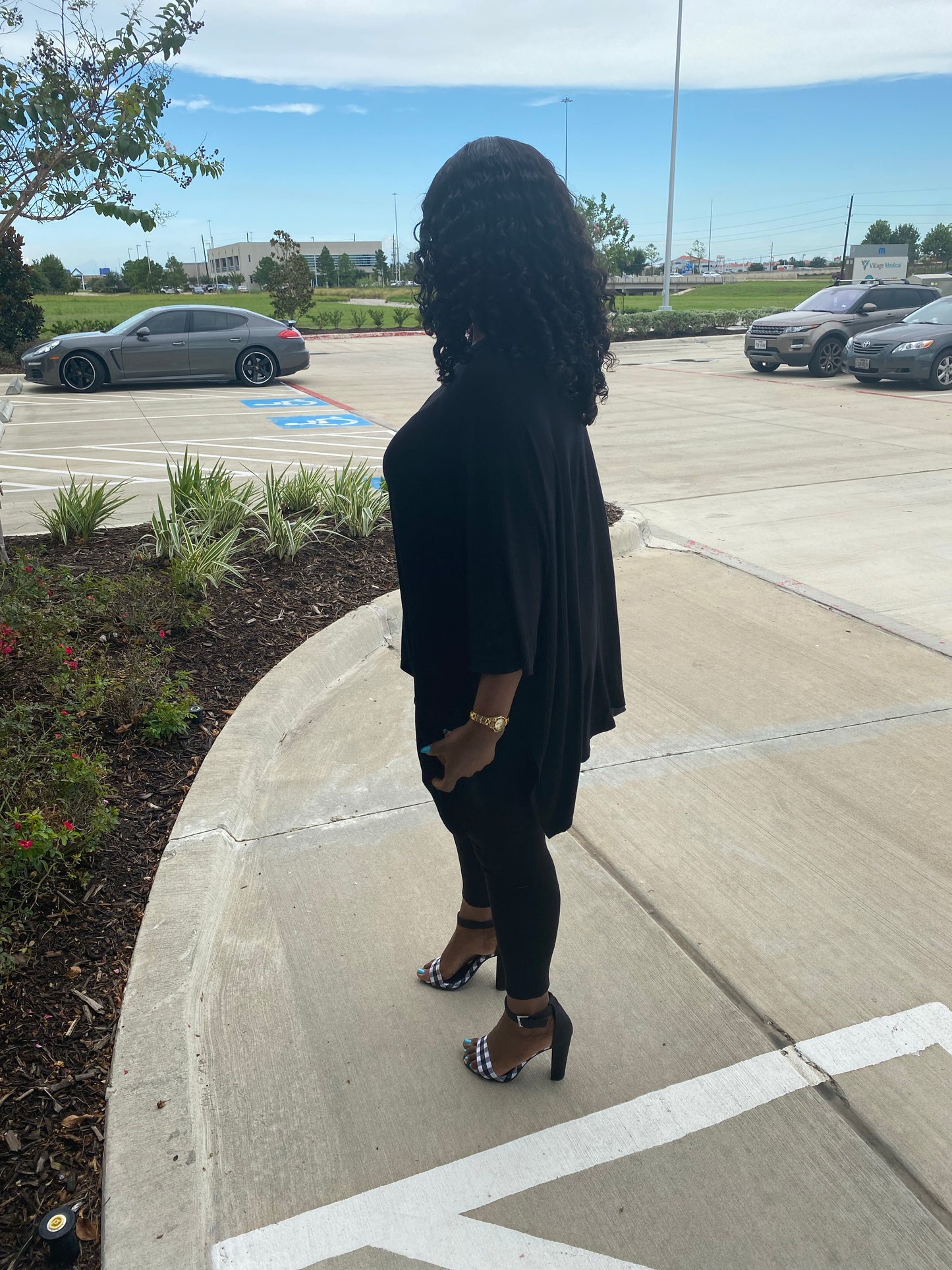 Black Solid Cape Top and Leggings Set