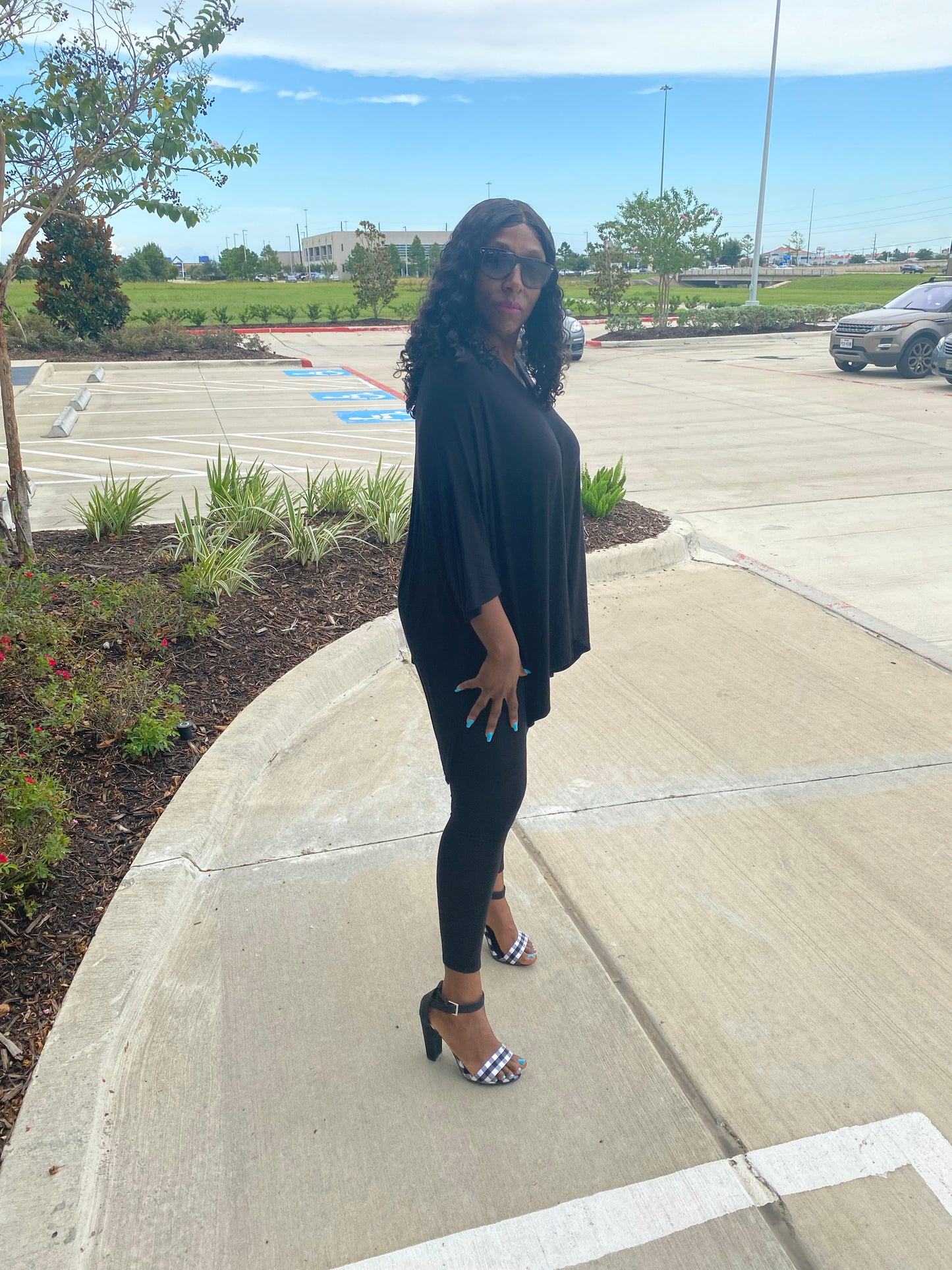 Black Solid Cape Top and Leggings Set