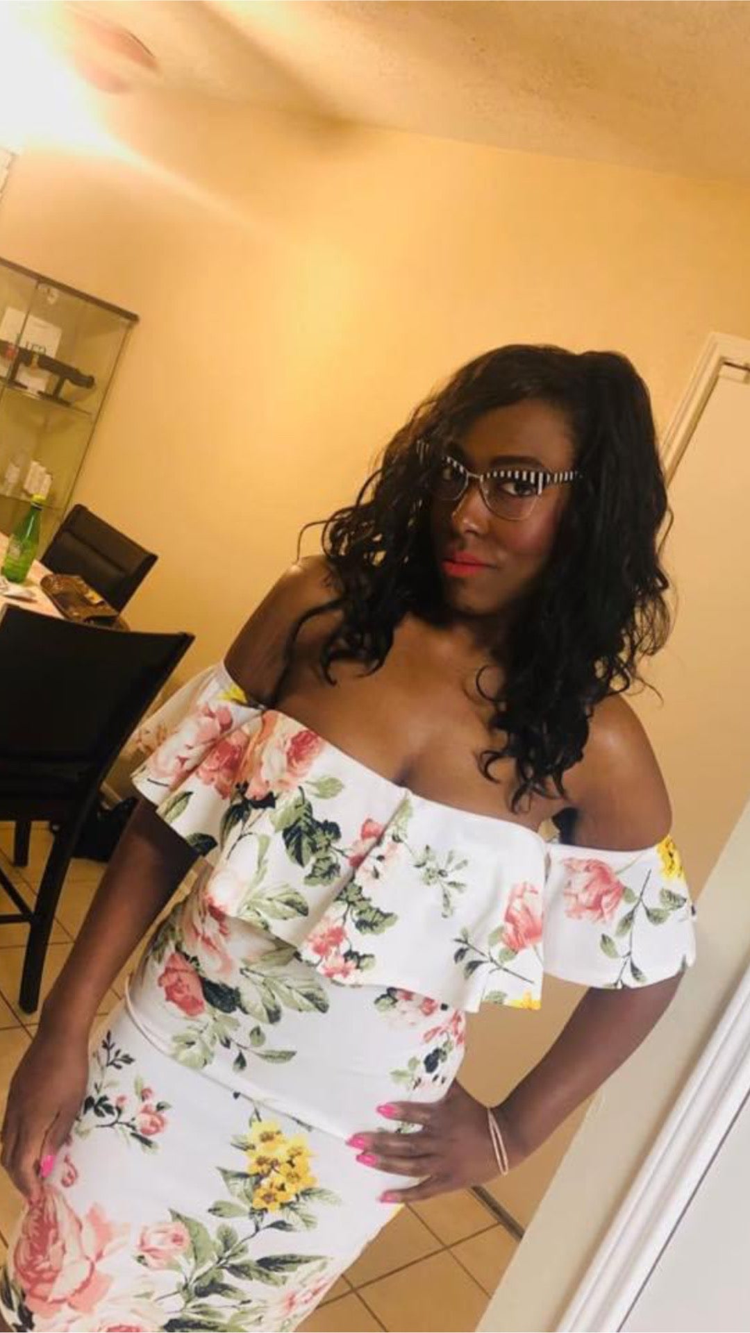 Women's Floral Print Off the Shoulder Bodycon Dress
