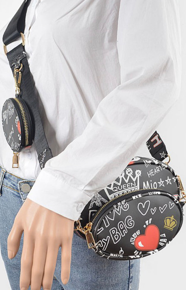 Graffiti Multi Zip Crossbody Bag