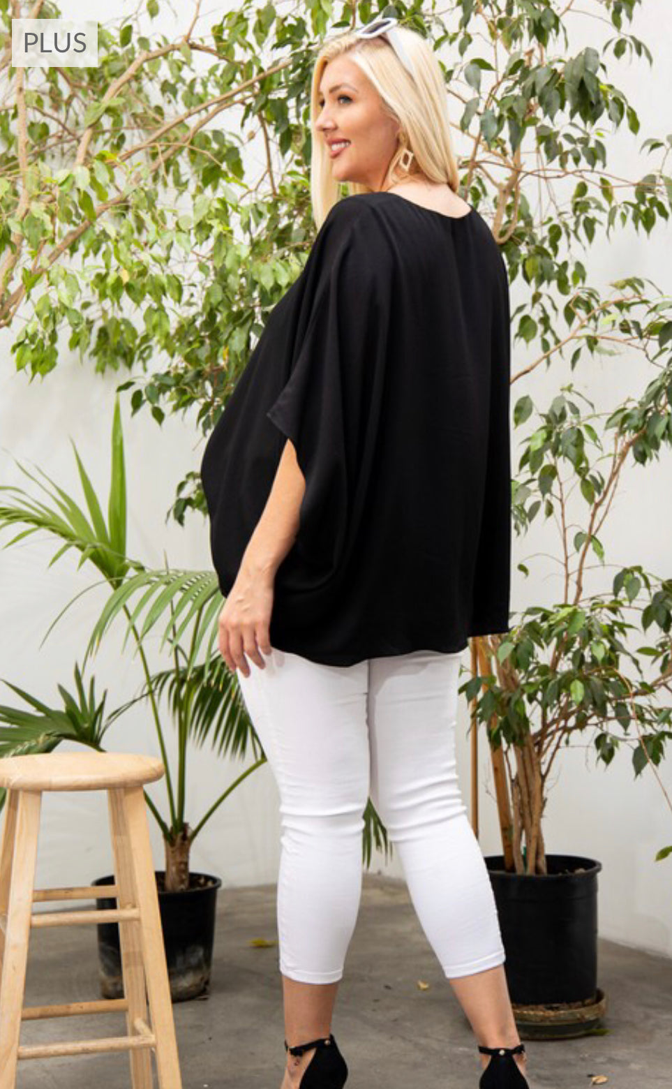 Plus Size Dolman Sleeves Front Waist Elastic Solid Top